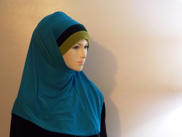 Teal Triple Band undersacrf 2 piece hijab 1